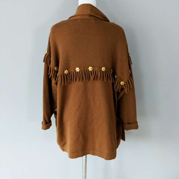 Escada Knit Wool Cardigan Fringe Star Buttons 36 - Picture 2 of 8